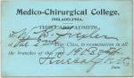 Light blue medical ticket with black lettering dated 1903-1904.