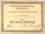 Tan colored medical ticket with black lettering dated 1844-1845.