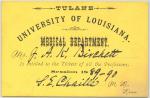 Yellow colored medical ticket with black lettering dated 1889-1890.