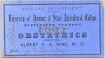 Blue colored medical ticket with black lettering dated 1892.