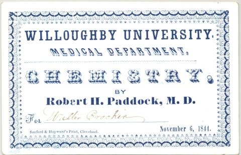 White colored medical ticket with blue lettering dated November 6, 1844.