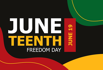 Juneteenth Freedom Day. Red, Black, Green, and Gold abstract banner
