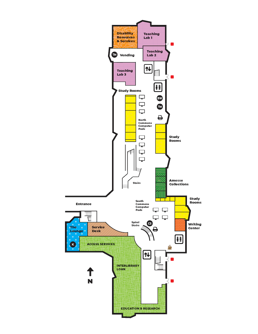 Floor plan for the first floor of the Strauss Library