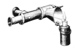 Black and white drawing of Brunton Auriscope with candle attached