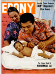 Cover of Ebony magazine from September 1972 featuring Muhammed Ali and his wife, Khalilah Ali, looking lovingly at their baby boy, Muhammad Ali Jr.