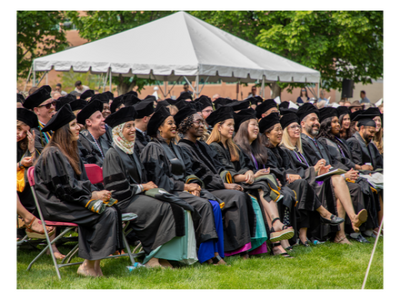 Graduates seated outside at commencement