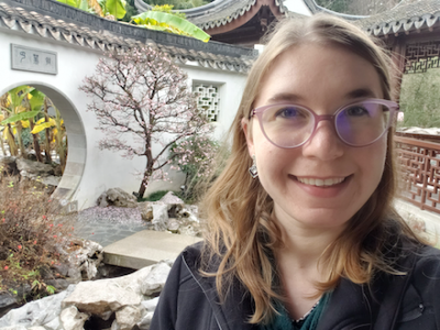 Michelle Schonken at a botanic garden.