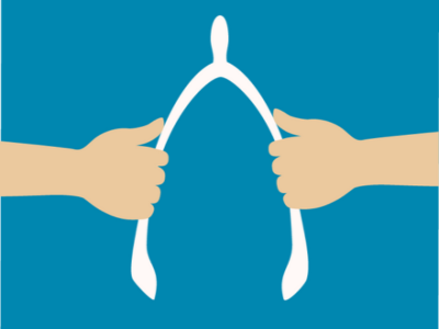 Cartoon hands ready to pull a wishbone apart.
