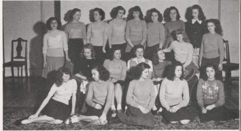 Black-and-white group photo of the women in the sophomore Classical Club at Mississippi State College for Women in 1947.