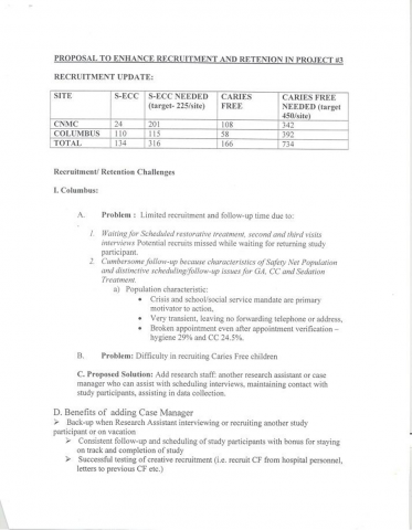 The first page of a proposal to enhance recruitment and retention for Project 3 of CREEDD’s pilot projects