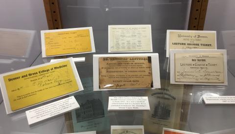Exhibit of medical lecture tickets from Strauss Library