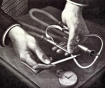 Lithograph of Family Doctor by Grant Wood