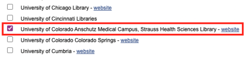 Strauss Library listing in PubMed Outside Tool search list, checkbox is checked.