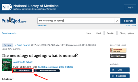 PubMed record showing access to PDF through LibKey Nomad.