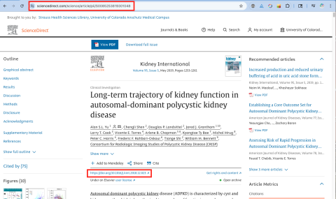 Science Direct database page showing article information.