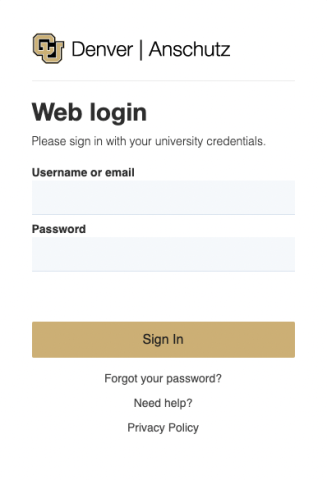 CU Anschutz University login screen.