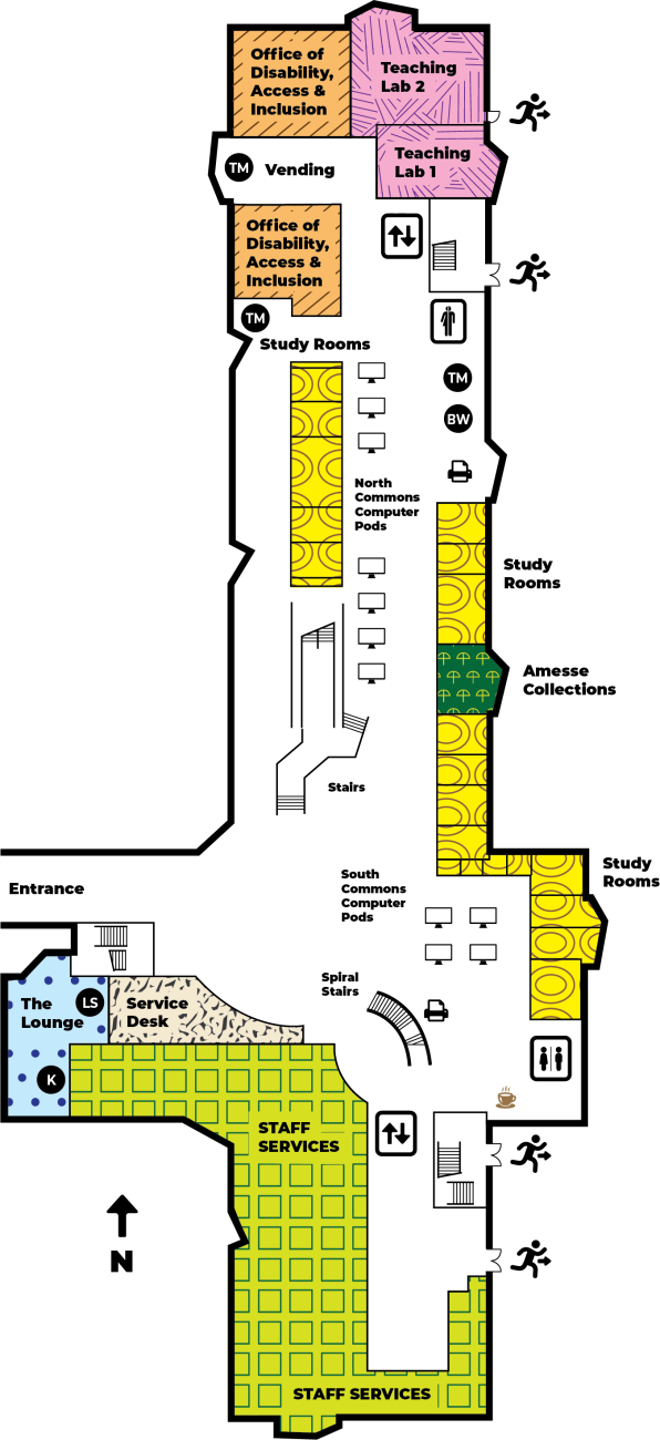 Strauss Library first floor map – detailed information listed after.