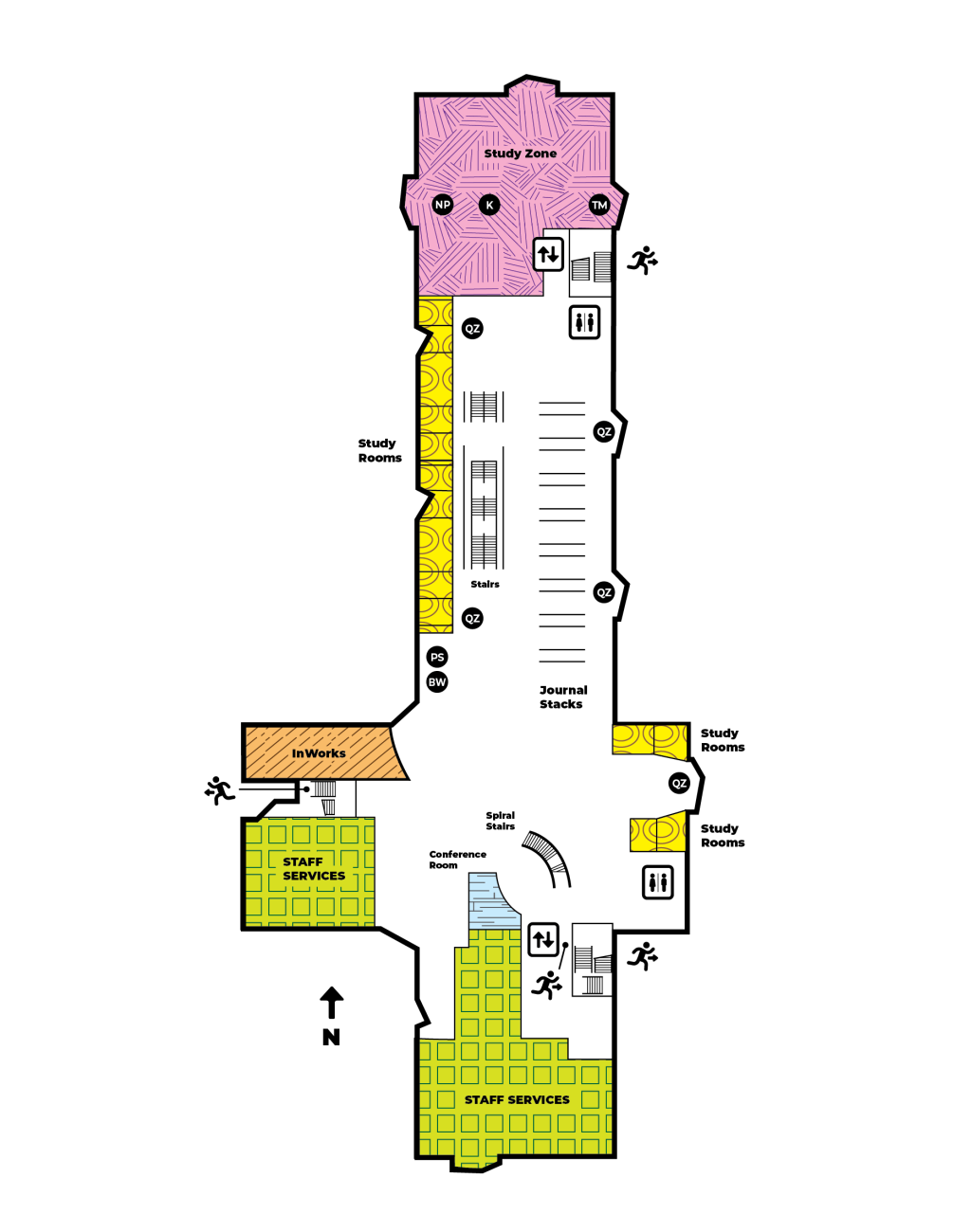 Strauss Library second floor map – detailed information listed after image.