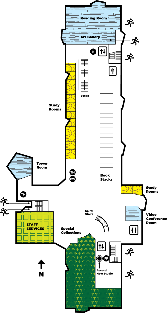 Strauss Library third floor map – detailed information listed after image.