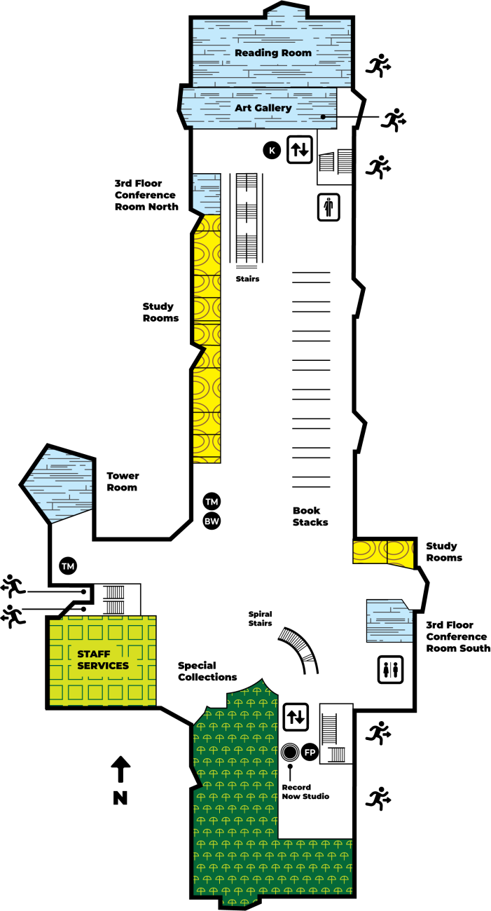 Strauss Library third floor map – detailed information listed after image.