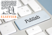 Elsevier logo over keyboard with the word 'publish' on a key