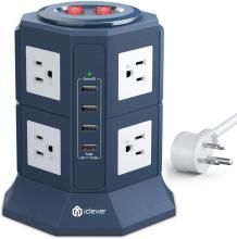 Power Strip Tower, 4 Wall Outlets, 4 USB Chargers 