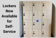 Small lockers with digital code locks available in the library at the access services desk.