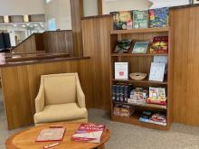 Game and puzzle space in Strauss Library with a chair.