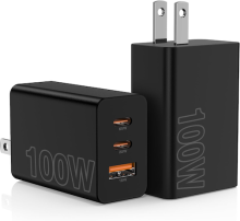 GaN 100W USB-C and USB-A chargers showing ports