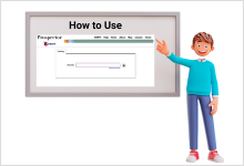Cartoon of young man pointing at white board with the message “How to use Prospector”