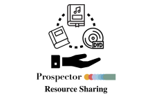 Prospector Resource Sharing showing cartoon book, music booklet, and dvd.