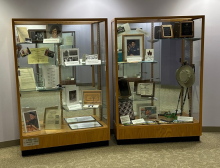 Women In Medicine exhibit case with artifacts from pioneering women in healthcare history.